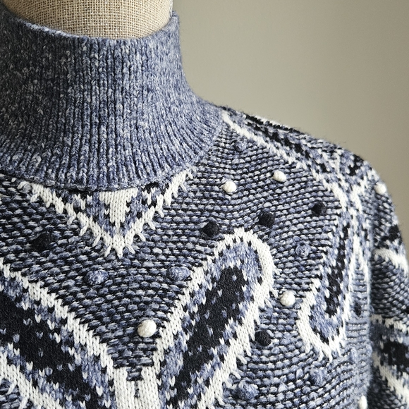 Zara Blue and White Patterned Turtleneck Sweater - Picture 3 of 7